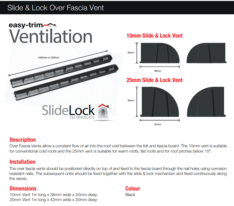 25mm Over Fascia Vent 1m | The Roof Shop