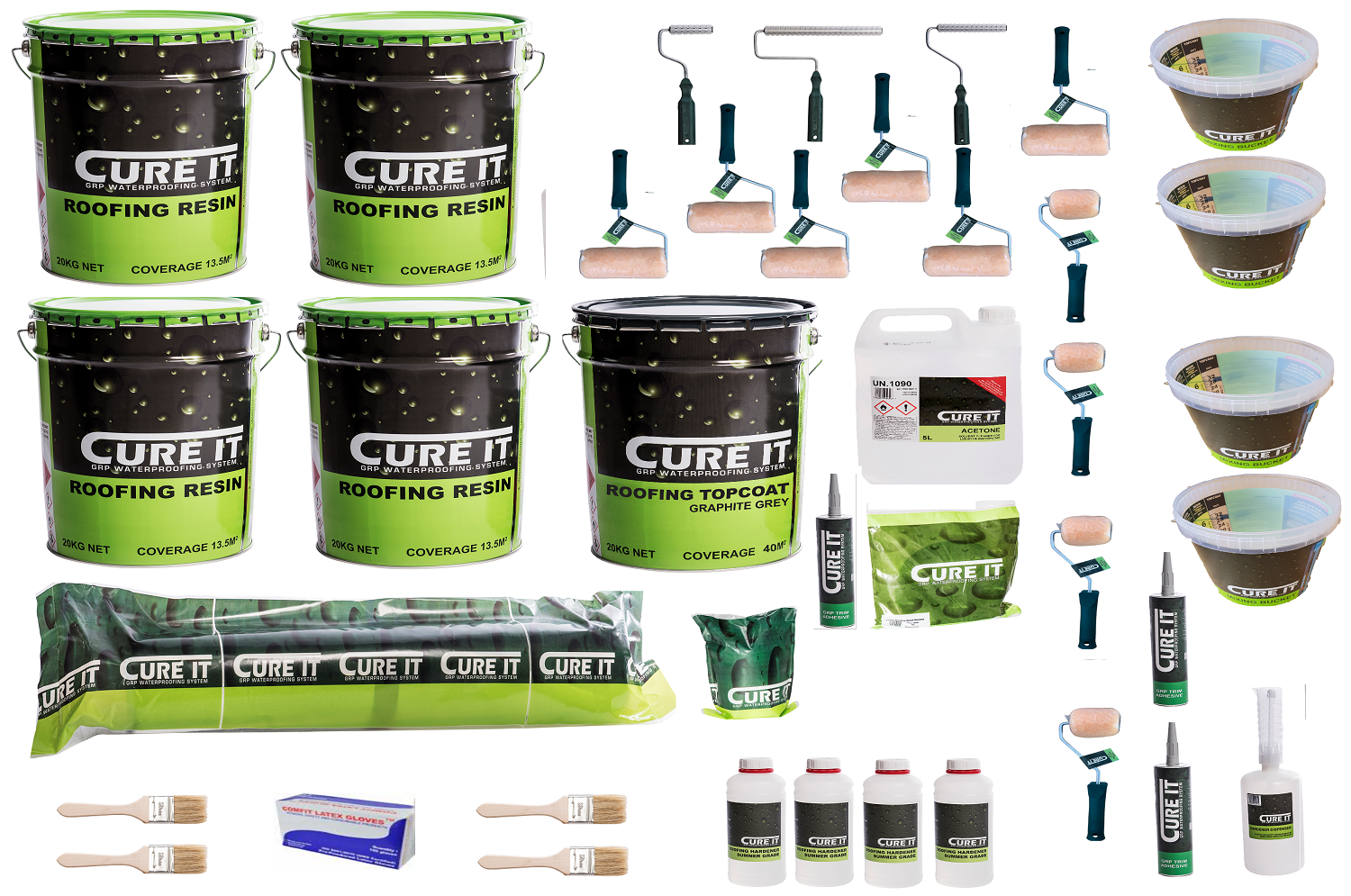 40m² Cure It 600g GRP Fibreglass Roofing Kit (Graphite Grey)