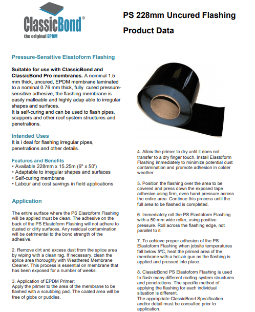 Classicbond® 9 Inch 225mm Uncured Form Flashing Tape For Epdm Rubber Roofing Membrane Price 